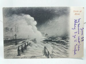 1904 Storm at Hove Sussex Antique Postcard VGC