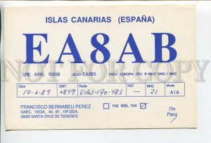 462925 1989 year Spain Canary Islands Tenerife Santa Cruz radio QSL card