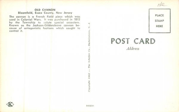 Old Cannon Bloomfield, New Jersey Postcard