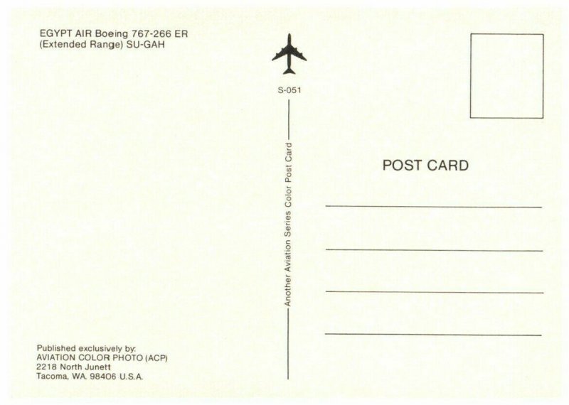 Egypt Air Boeing 767 Airplane Postcard