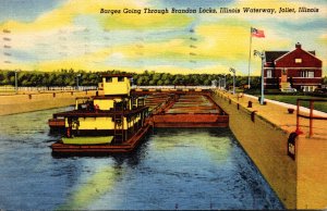 Illinois Joliet Barges Going Through Brandon Locks Illinois Waterway 1949 Cur...