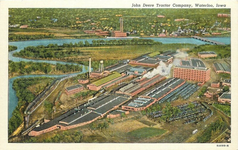 Postcard Iowa Waterloo John Deere Tractor Company airview Teich 23-6373