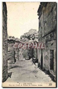 Old Postcard Street Baux Ovens and castle ruins Feodal