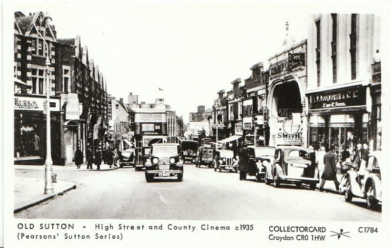 London Postcard - Old Sutton - High Street and County Cinema c1935 -  568