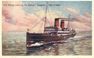 UK Douglas Isle of Man SS Viking Harbor artist impression Postcard 21-12301