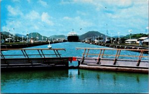 Panama Modern Super Cargo Ship Entering Miraflores Locks Panama Canal 09.94