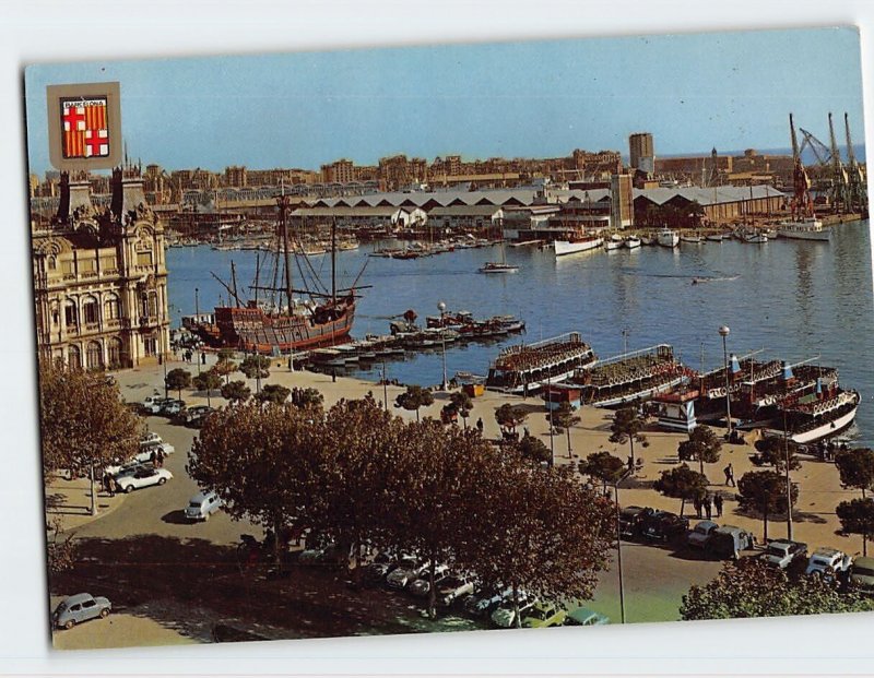 Postcard Partial view of the port, Barcelona, Spain