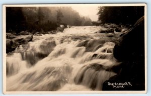 RPPC SOURDHAHUNK RIVER, Maine ME ~ Waterfall c1920s-30s Real Photo Postcard