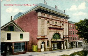 Postcard MA Worcester County Fitchburg Cummings Theatre Flag Cancel 1911 S20
