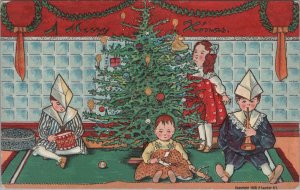 Postcard A Merry Christmas Children Sitting Around Tree 1908