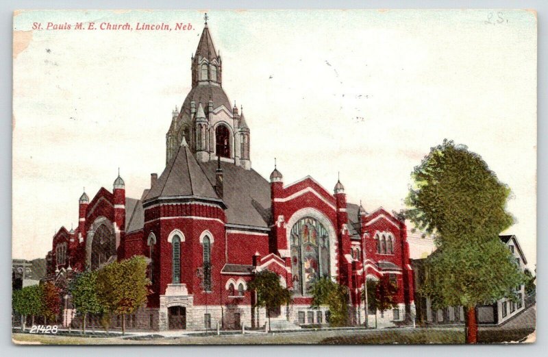 Lincoln Nebraska~St Paul's Methodist Episcopal ME Church~Big House~1908 Postcard