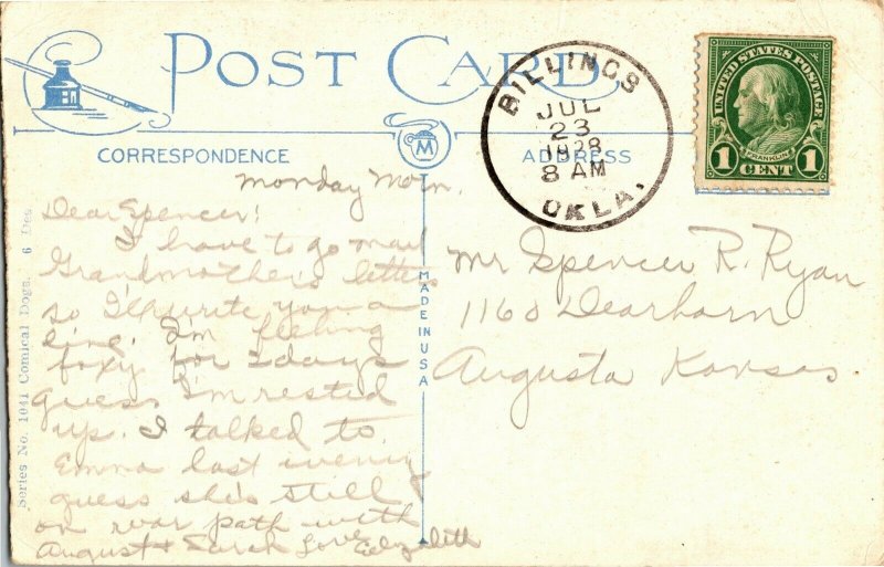 I Feel Doggone Blue, Dog at Reflecting Pool, Bone c1928 Vintage Postcard E31 