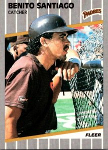 1989 Fleer Baseball Card Benito Santiago Catcher San Diego Padres sun0681