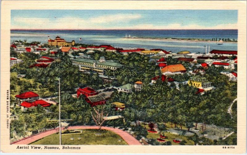 NASSAU, BAHAMAS    Birdseye VIEW of CITY   c1940s  Linen   Postcard