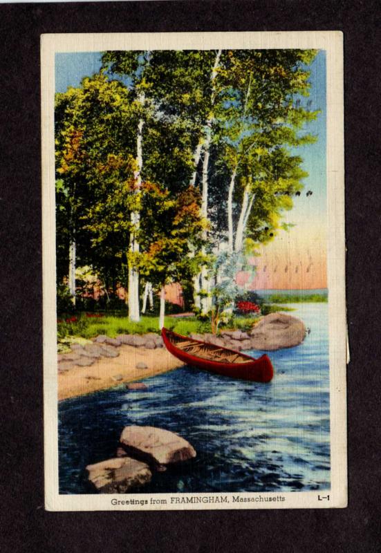 MA Greetings From Framingham Mass Massachusetts Linen Postcard