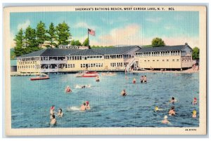 Sherman's Restaurant Bathing Beach West Caroga Lake New York NY Vintage Postcard 