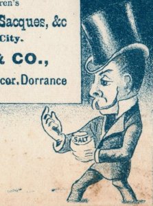 1880s J.B. Barnaby & Co. Cloaks Sacques Bargains Man Top Hat Skinny Bird F125