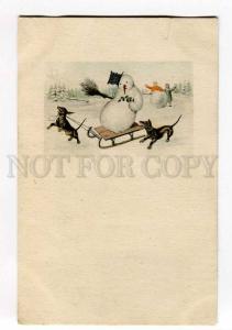 270265 RUSSIA dachshund SNOWMAN on sleigh 1911 y RPPC Gatchino