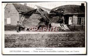 Old Postcard Arvillers Two houses bombed fallen L A L On another Army