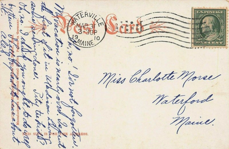 City Hall, Waterville, Maine, Very Early Postcard, Used in 1910