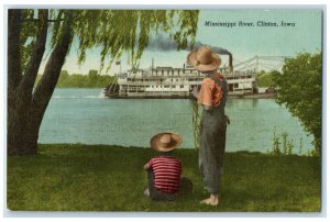 c1940's Mississippi River Steamship Scene Clinton Iowa IA Unposted Postcard