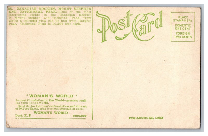 Postcard Canada Canadian Rockies Mount Stephen & Cathedral Peak