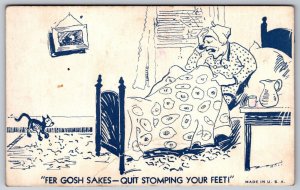 1940s Comic Arcade Card Sick Woman and Cat Quit Stomping Your Feet! K5