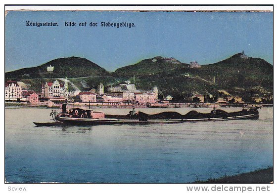 Cargo Boat, View of the Siebengebirge, KONIGSWINTER, North Rine-Westphalia, G...