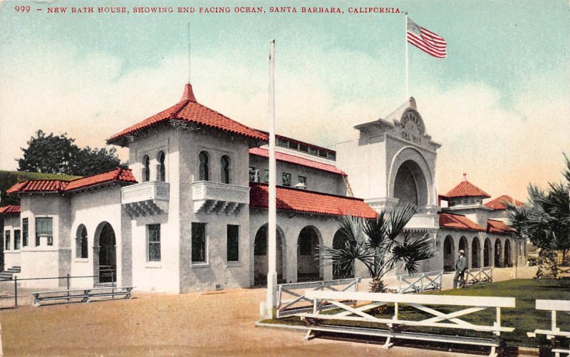 New Bath House, Showing End Facing Ocean, early postcard, unused