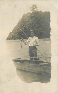 C-1910 Fisherman Lake Rowboat Catch RPPC real photo postcard 8956