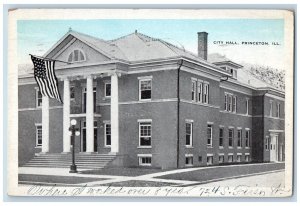 Princeton Illinois IL Postcard City Hall Building Scene Street 1938 Vintage