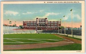 ERIE, Pennsylvania  PA   Academy High School & STADIUM  1941 Linen  Postcard