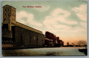 Postcard Fort William Ontario c1907 Harbor View Grain Elevators Steamships