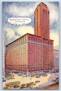 1933 Chicago Illinois Postcard Morrison Hotel Clark Madison Heart Loop Building