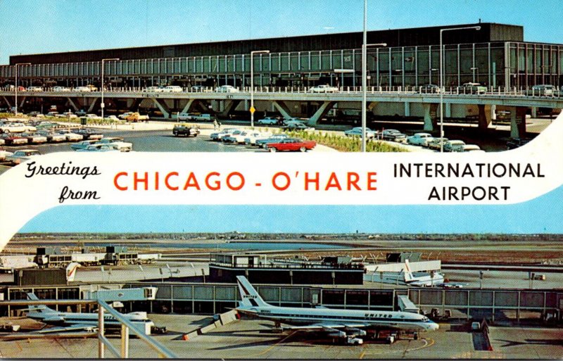 Illinois Chicago O'Hare Airport Greetings Showing Terminal Building & Pl...