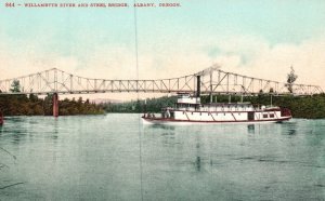 Willamette River and Steel Bridge Albany Oregon OR Vintage Postcard c1910