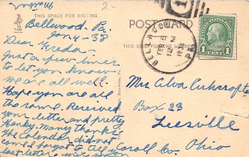 J3/ Bellwood Pennsylvania Postcard c1936 Logan Valley Presbyterian