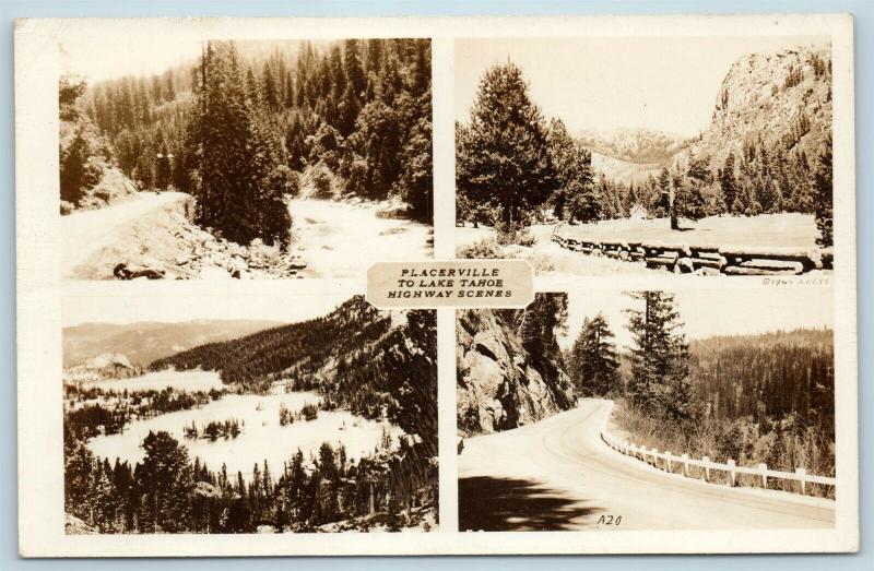 Postcard CA Placerville Multiview Highway Scenes to Lake Tahoe RPPC Photo Q13