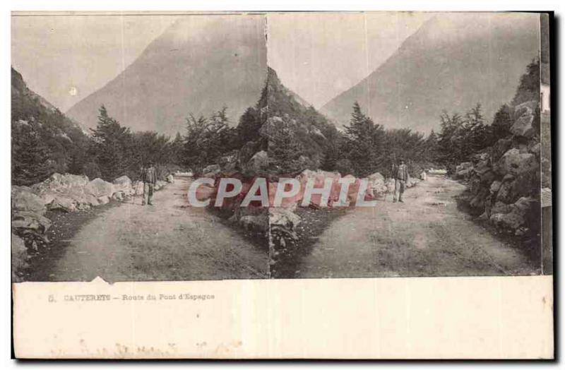 Stereoscopic Card - Cauterets - Road Bridge of Spain - Old Postcard