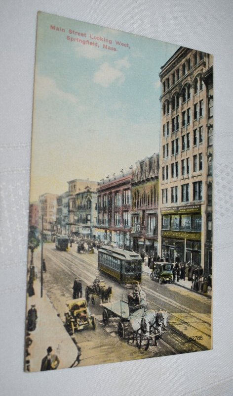 Main Street Looking West Springfield Massachusetts Postcard 1910