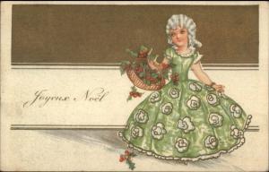 Christmas - Vistorian Little Girl Green Dress Powdered Wig Postcard