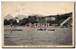 Old Postcard Rowing Evian les Bains Beach