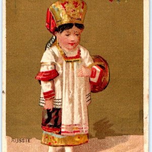 c1880s Traditional Russian Fashion French Trade Card Russia Flag Coat of Arm C35