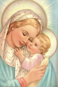 Vintage Postcard Portrait Mother And Child Hugs Love Printed Scarf Religious