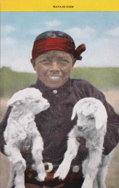 Navajo Indian Boy With Baby Goats