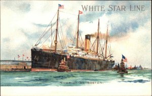 White Star Line Steamship CYMRIC at Boston MA c1910 Postcard 