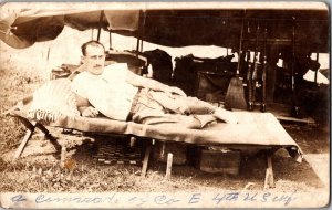 RPPC WWI Soldier Military Cot Rifles Guns Chess Board Infantry Postcard KE14