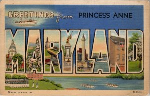 Princess Anne Maryland Large Letter Greetings Scenic View 1941 Postcard T15