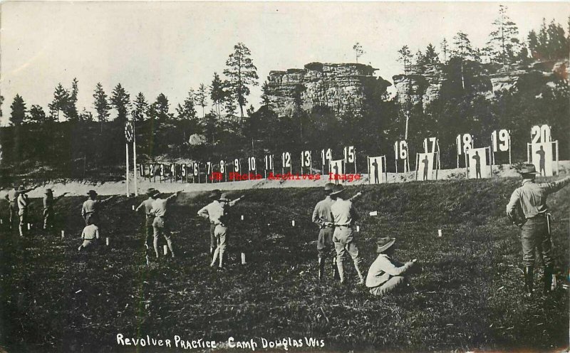 WI, Camp Douglas, Wisconsin, RPPC, Army Revolver Practice, AJ Kingsbury Photo