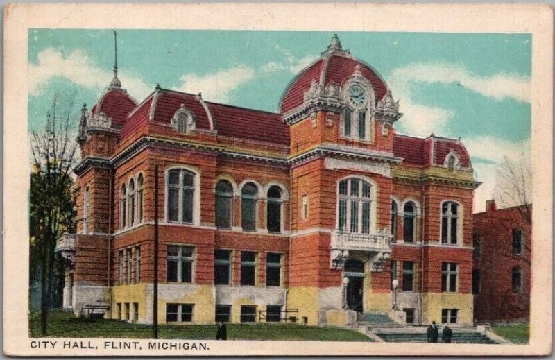 Vintage FLINT, Michigan Postcard "CITY HALL" Building Front View / 1917 Cancel United States